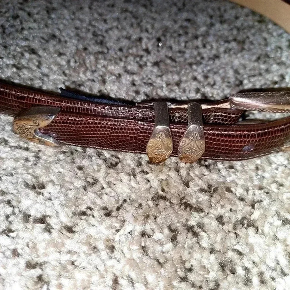 BRIGHTON Classics 23009 Brown Leather Lizard Belt Buckle MADE IN USA Women M/30 - Picture 2 of 9